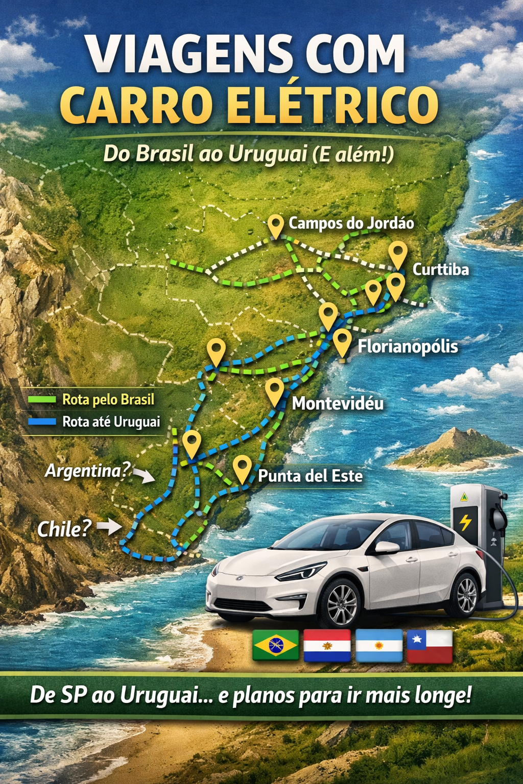 Viagens reais com carro elétrico: do interior de SP ao Uruguai (e planos ainda maiores)