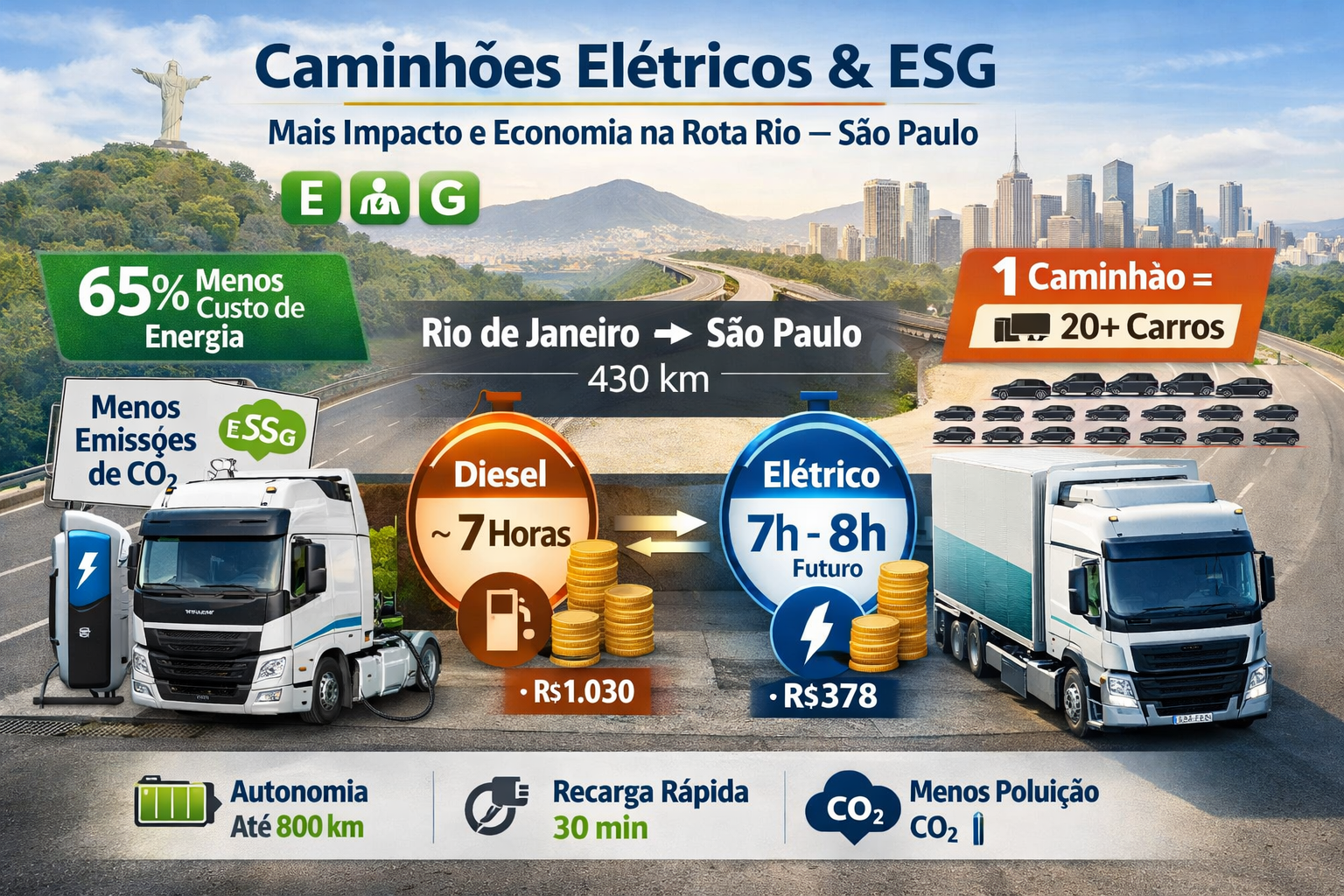 Caminhões Elétricos e ESG: Economia, Emissões e Tempo na Rota Rio–São Paulo