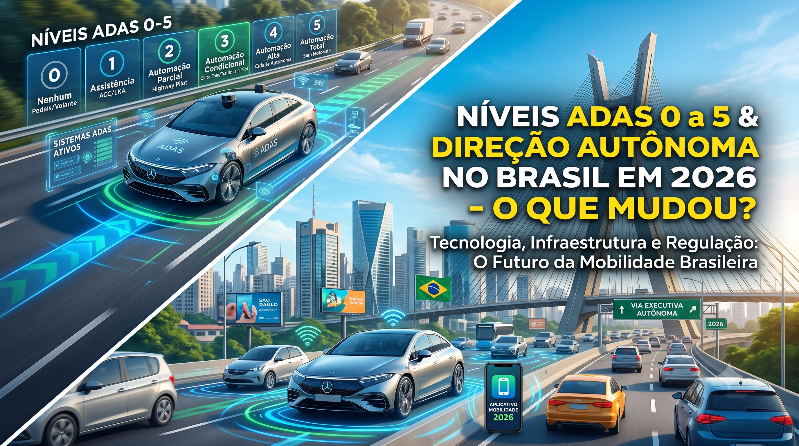 Niveis ADAS 0 a 5 e direcao autonoma no Brasil em 2026